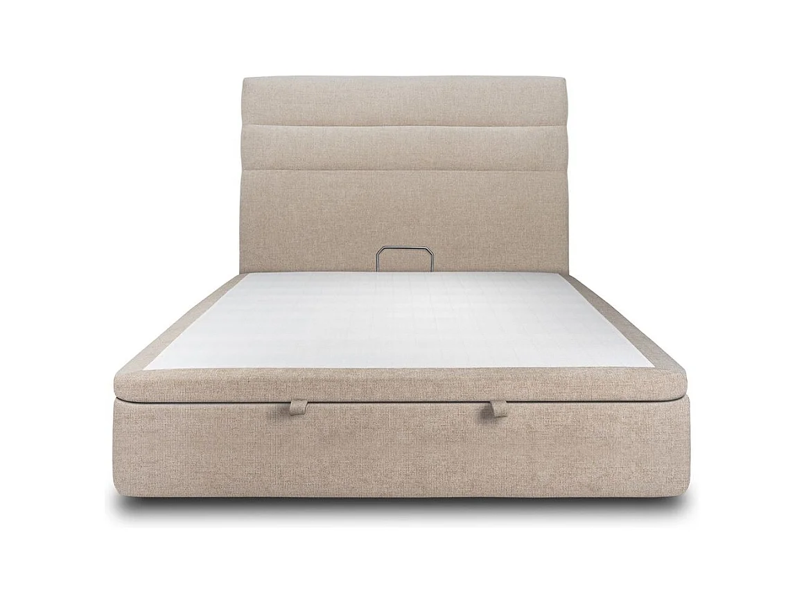 Lit coffre 140x190cm avec tête de lit lignes Tissu Beige brun - Hauteur totale : 39cm