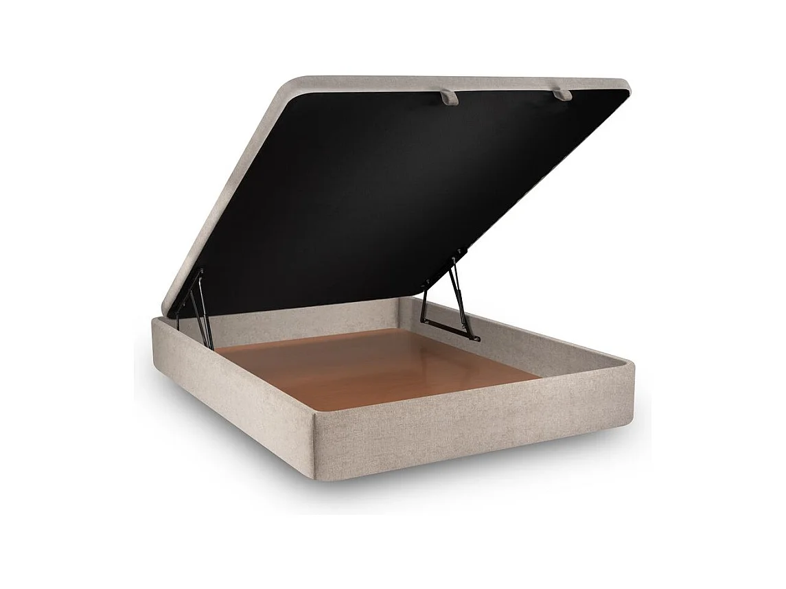 Lit coffre 140x190cm avec tête de lit lignes Tissu Beige brun - Hauteur totale : 39cm