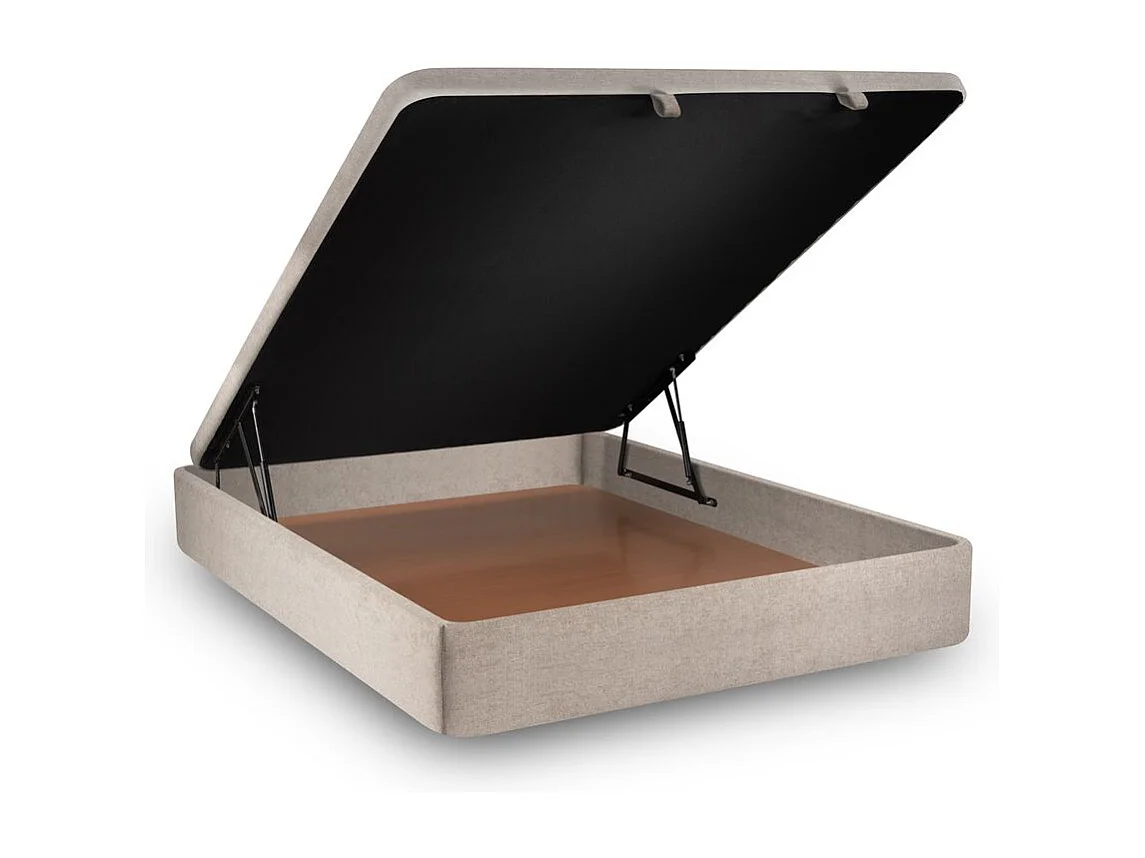 Lit coffre 140x190cm avec tête de lit lignes Tissu Beige brun - Hauteur totale : 39cm