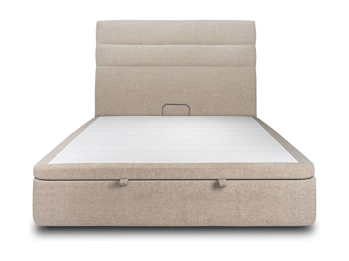 Lit coffre 140x190cm avec tête de lit lignes Tissu Beige brun - Hauteur totale : 39cm