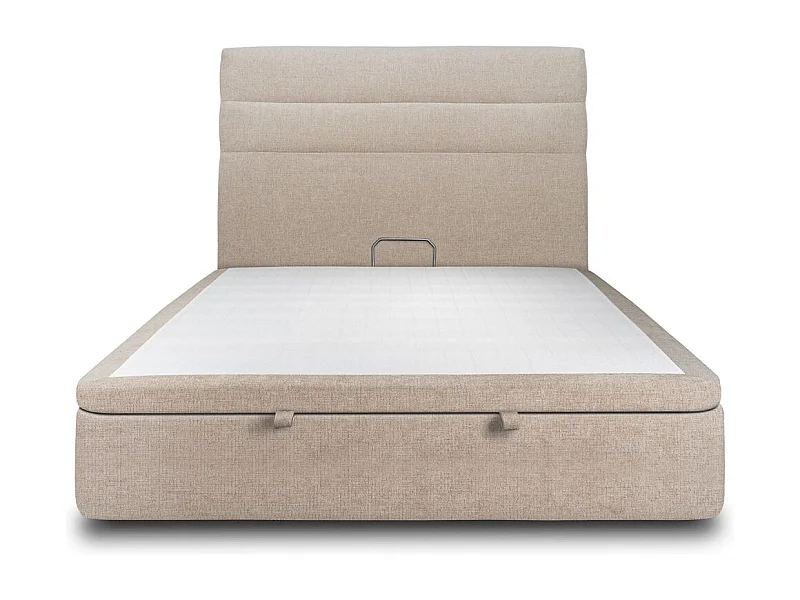 Lit coffre 140x190cm avec tête de lit lignes Tissu Beige brun - Hauteur totale : 39cm