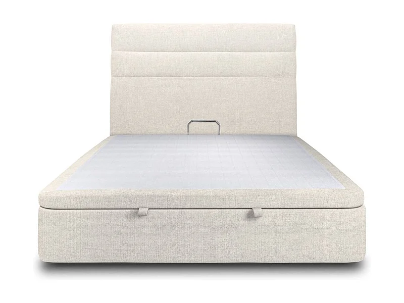 Lit coffre 140x190cm avec tête de lit lignes Tissu Beige clair - Hauteur totale : 39cm
