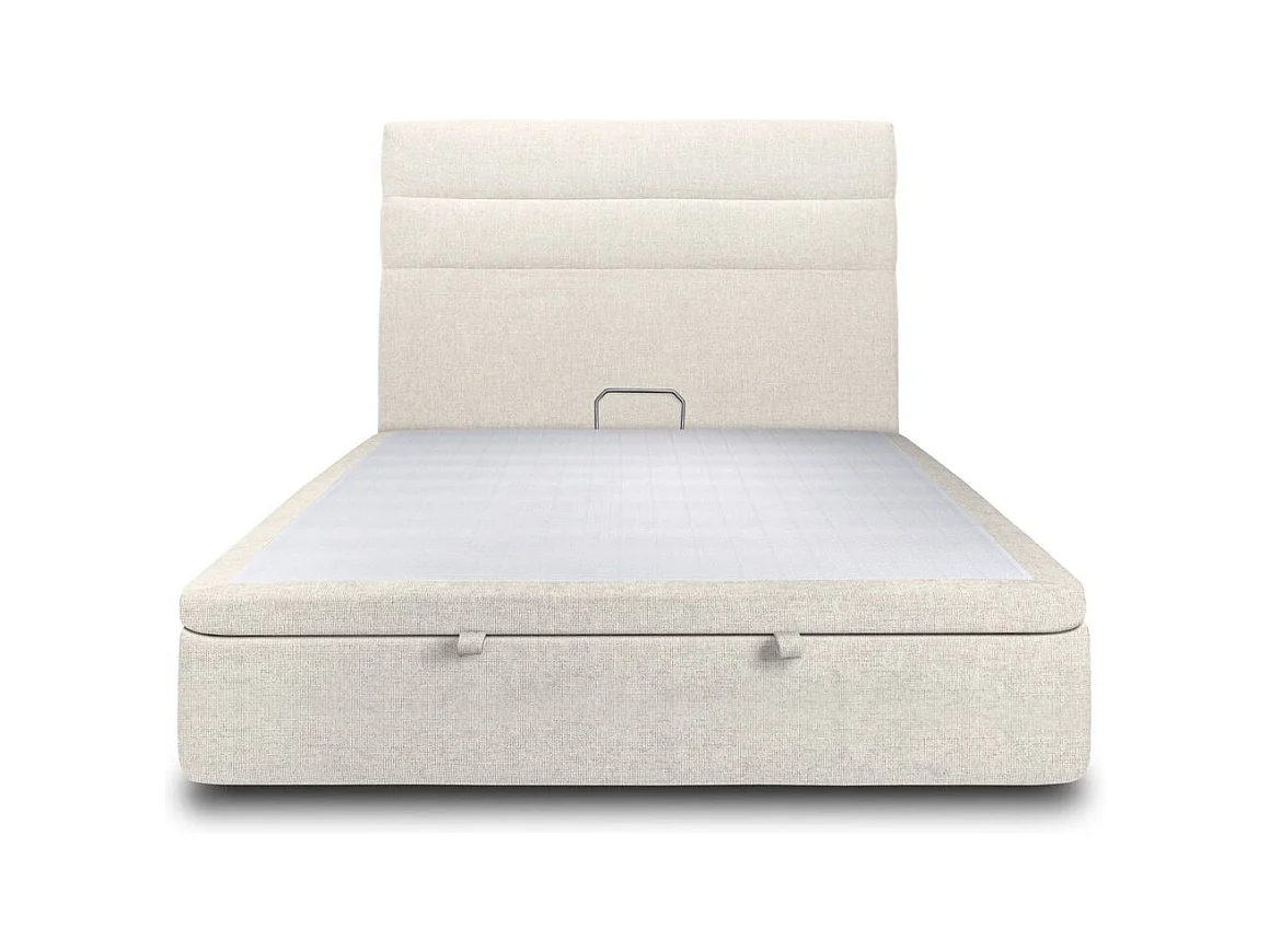 Lit coffre 140x190cm avec tête de lit lignes Tissu Beige clair - Hauteur totale : 39cm