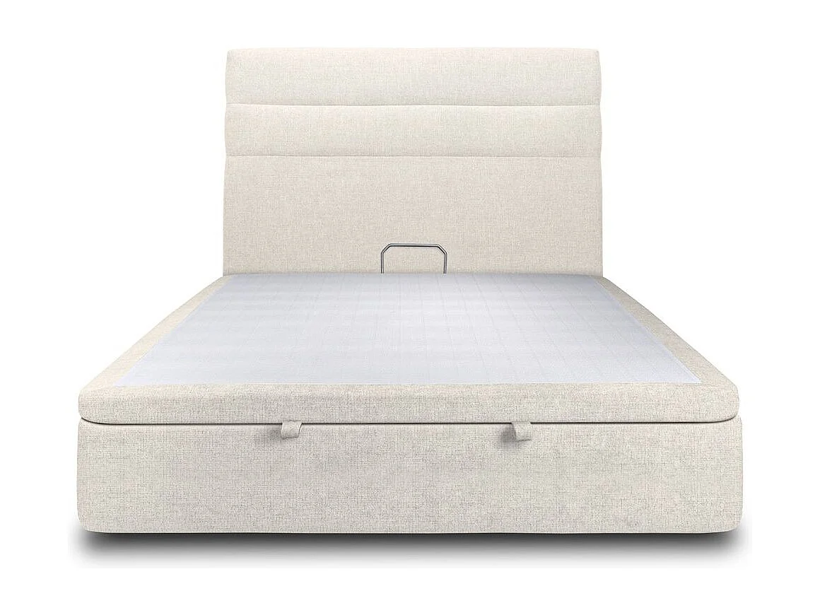 Lit coffre 140x190cm avec tête de lit lignes Tissu Beige clair - Hauteur totale : 39cm