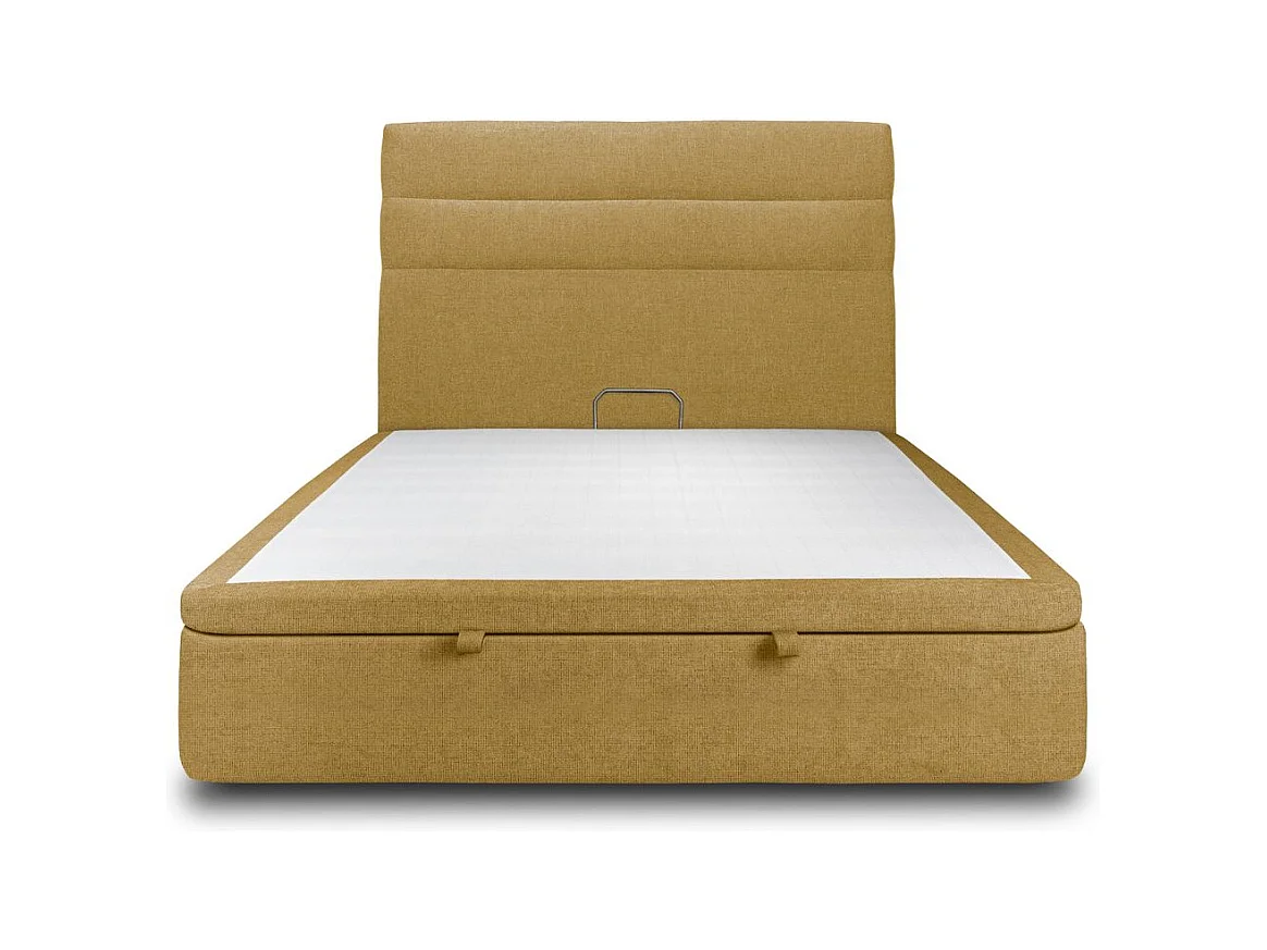 Lit coffre 140x190cm avec tête de lit lignes Tissu Jaune - Hauteur totale : 39cm