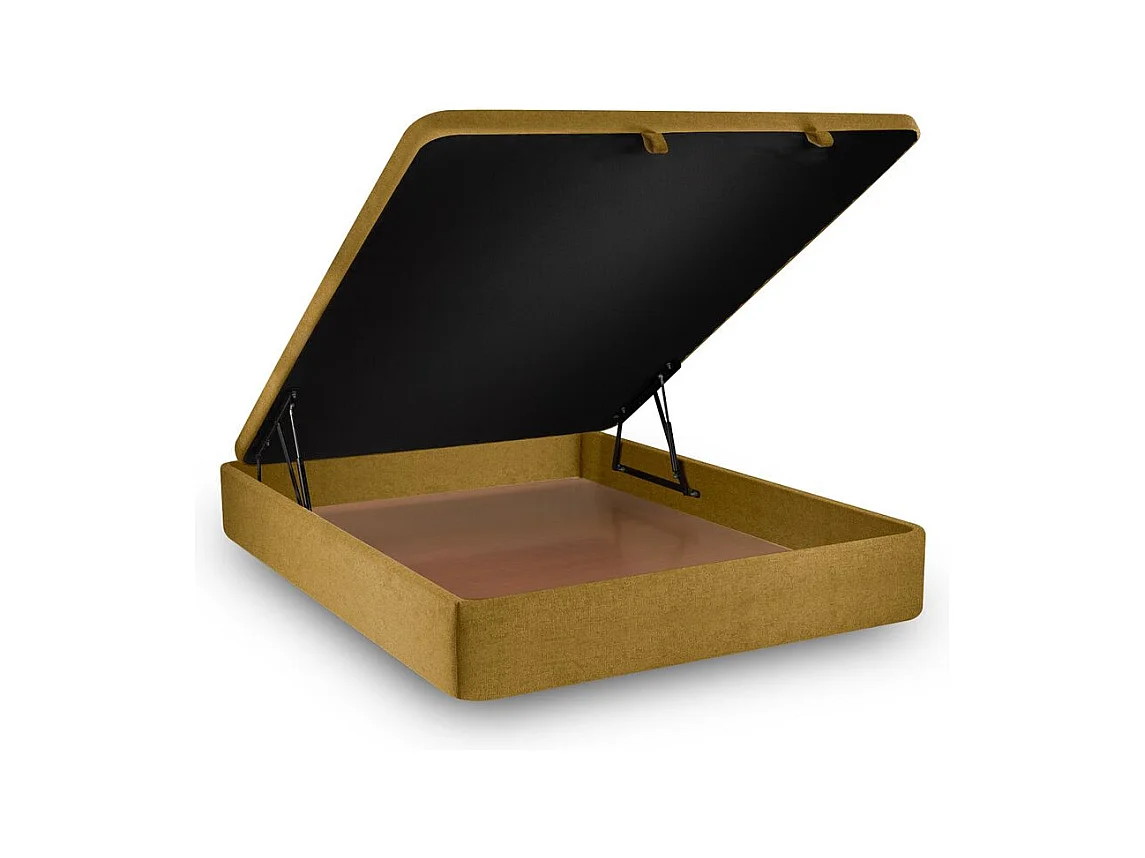 Lit coffre 140x190cm avec tête de lit lignes Tissu Jaune - Hauteur totale : 39cm
