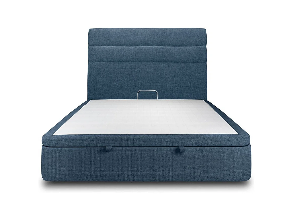 Lit coffre 140x190cm avec tête de lit lignes Tissu Bleu - Hauteur totale : 39cm