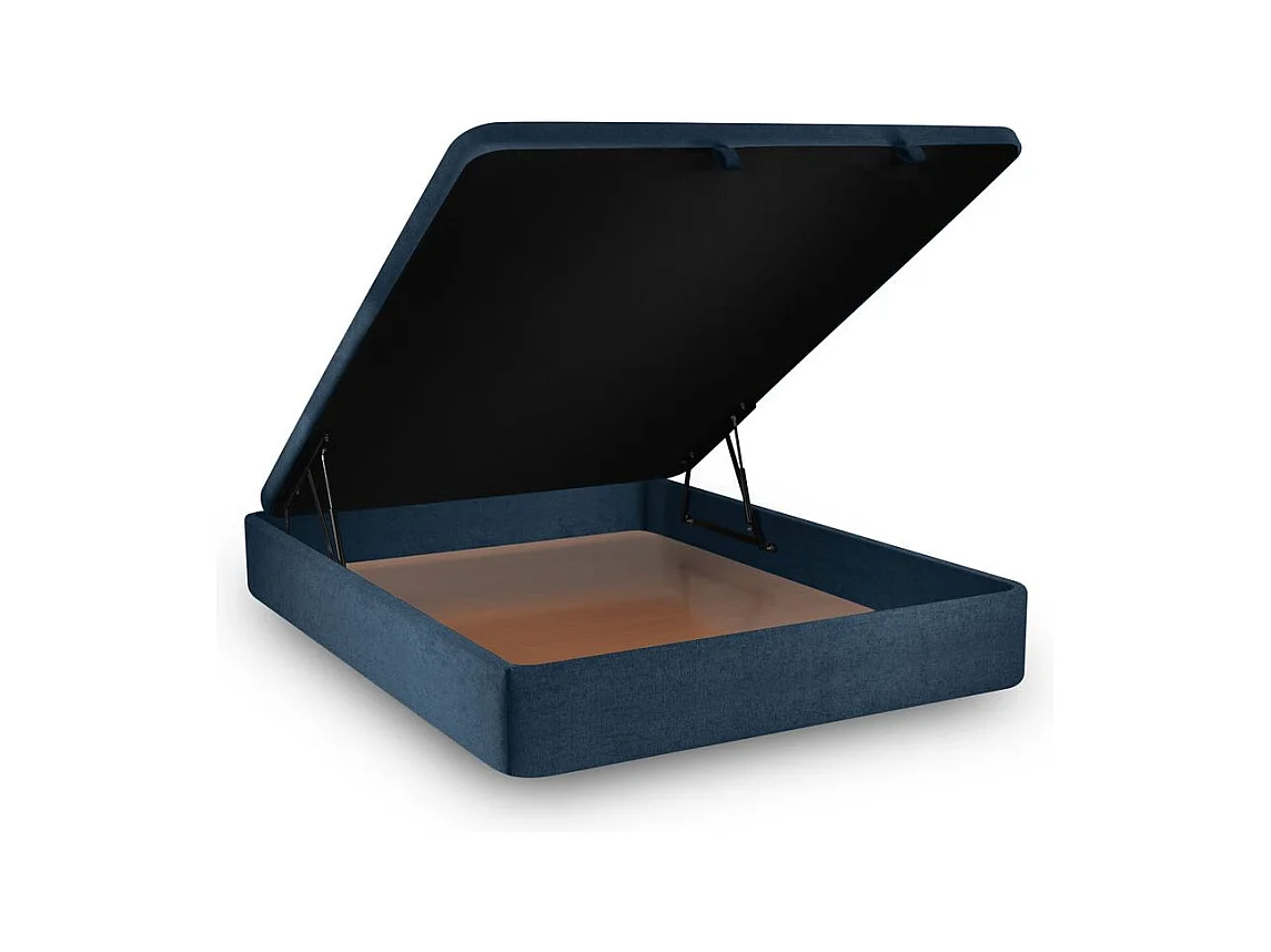 Lit coffre 140x190cm avec tête de lit lignes Tissu Bleu - Hauteur totale : 39cm