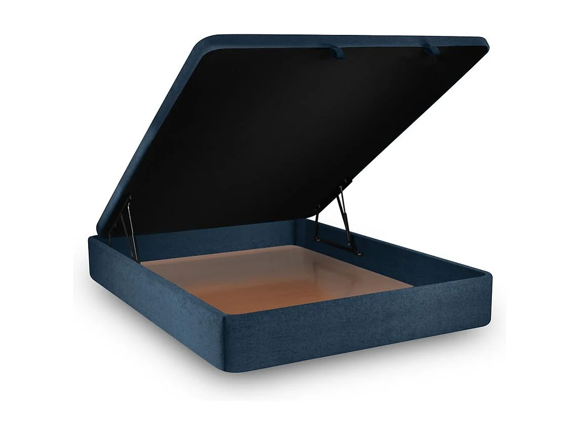 Lit coffre 140x190cm avec tête de lit lignes Tissu Bleu - Hauteur totale : 39cm