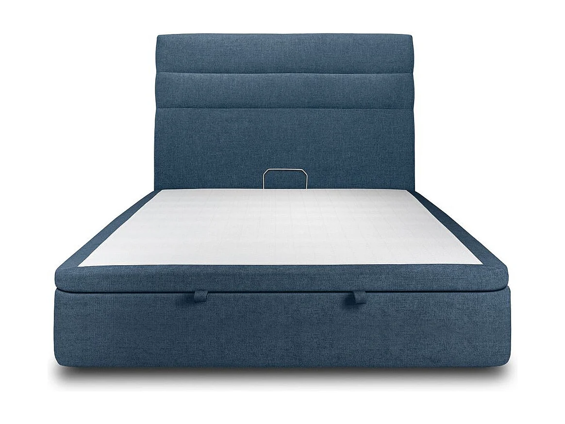 Lit coffre 140x190cm avec tête de lit lignes Tissu Bleu - Hauteur totale : 39cm