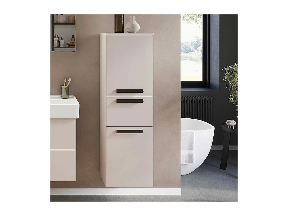 Badschrank Bad Midischrank in Hellgrau mit Metallgriffen