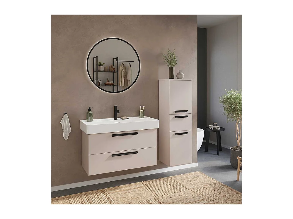 Badschrank Bad Midischrank in Hellgrau mit Metallgriffen