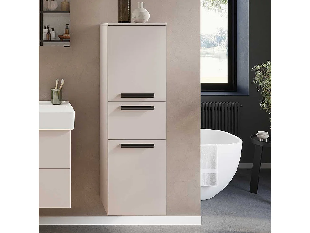 Badschrank Bad Midischrank in Hellgrau mit Metallgriffen