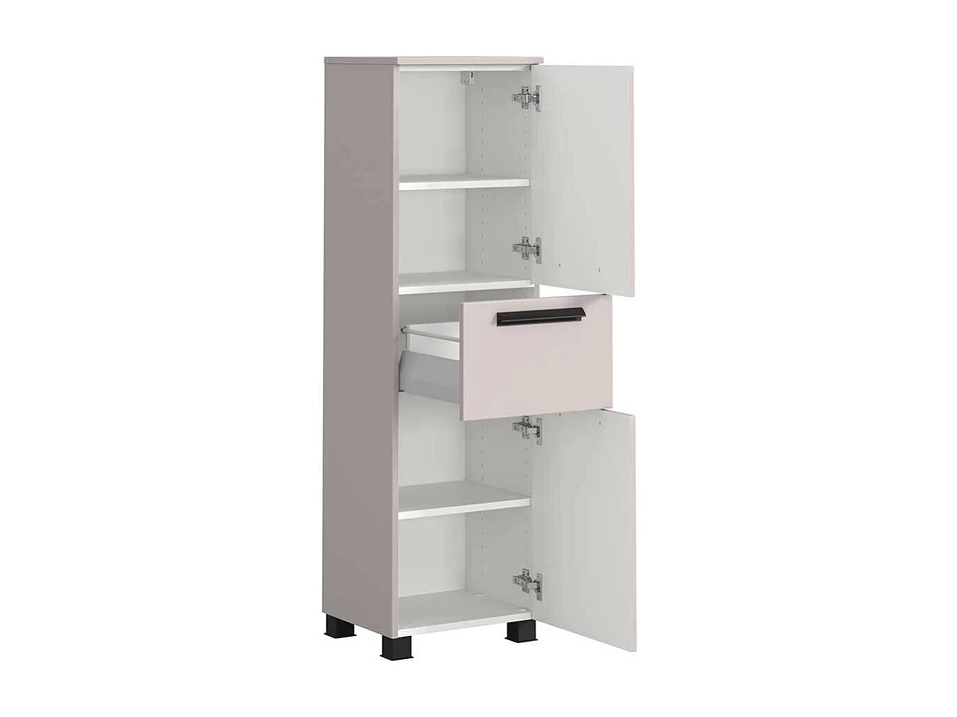 Badschrank Bad Midischrank in Hellgrau mit Metallgriffen