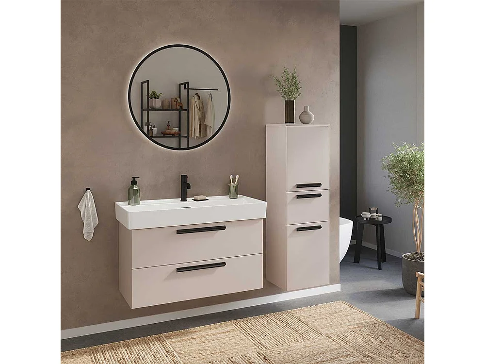 Badschrank Bad Midischrank in Hellgrau mit Metallgriffen