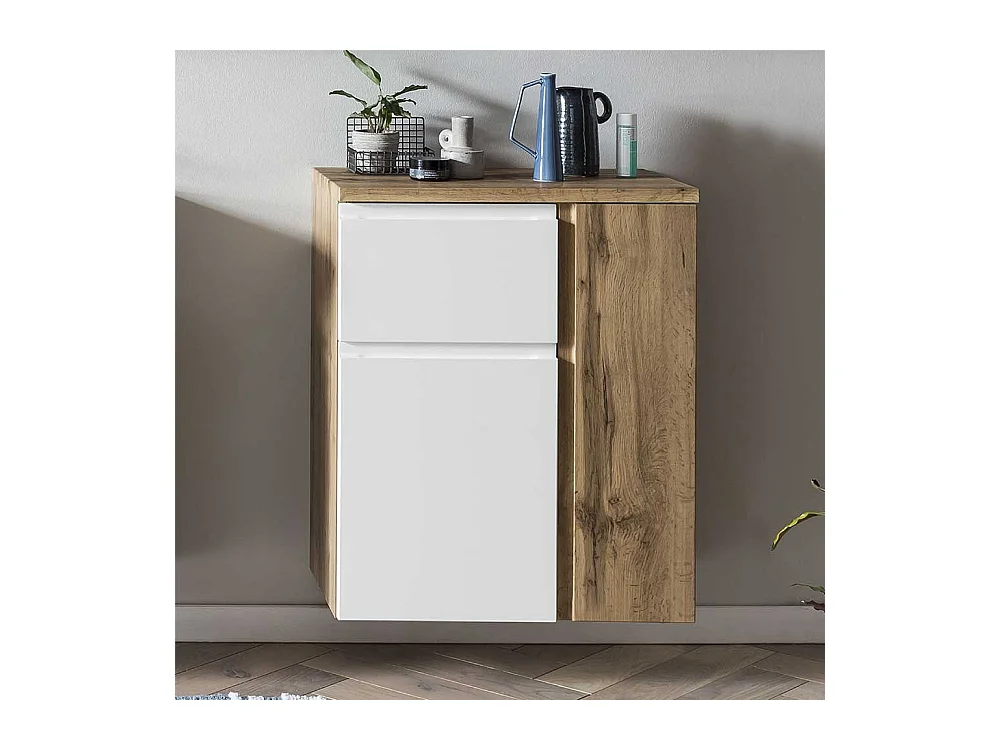 Moderner Bad Unterschrank in Wildeichefarben & Weiß Drehtüren