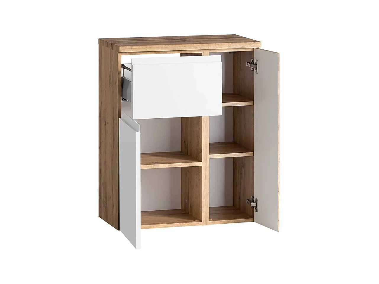 Moderner Bad Unterschrank in Wildeichefarben & Weiß Drehtüren