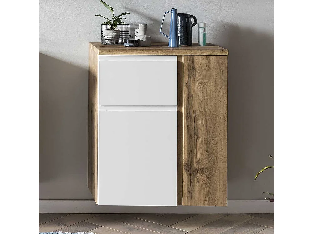 Moderner Bad Unterschrank in Wildeichefarben & Weiß Drehtüren