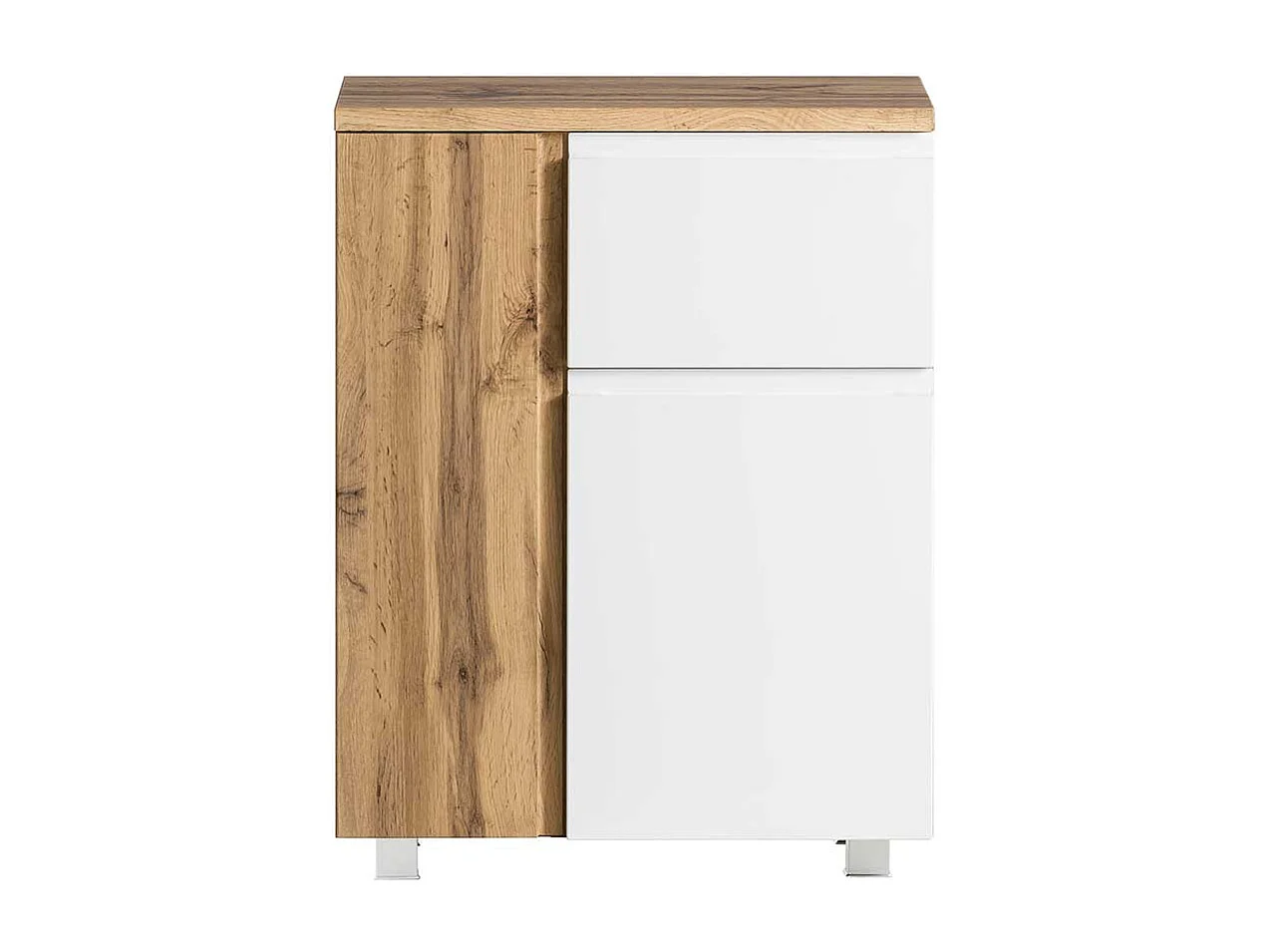 Moderner Bad Unterschrank in Wildeichefarben & Weiß Drehtüren