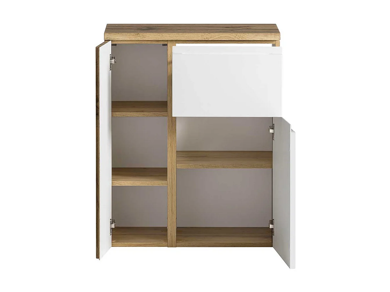 Moderner Bad Unterschrank in Wildeichefarben & Weiß Drehtüren