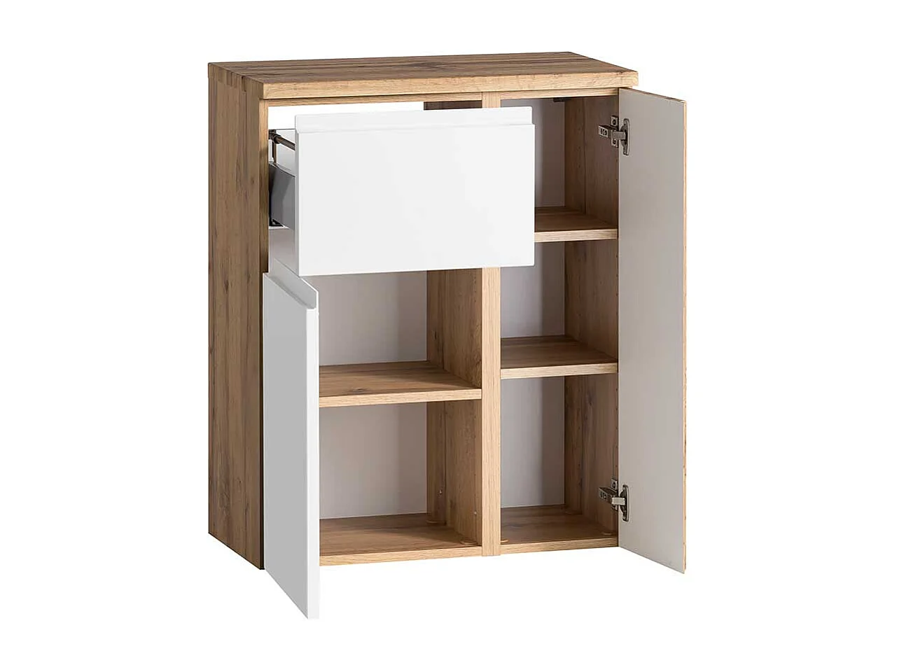 Moderner Bad Unterschrank in Wildeichefarben & Weiß Drehtüren