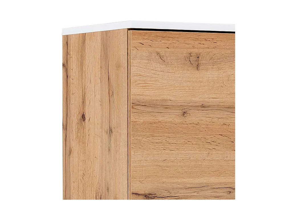 Bad Hochschrank in Eichefarben und Weiß 2 Türen 1 Schublade