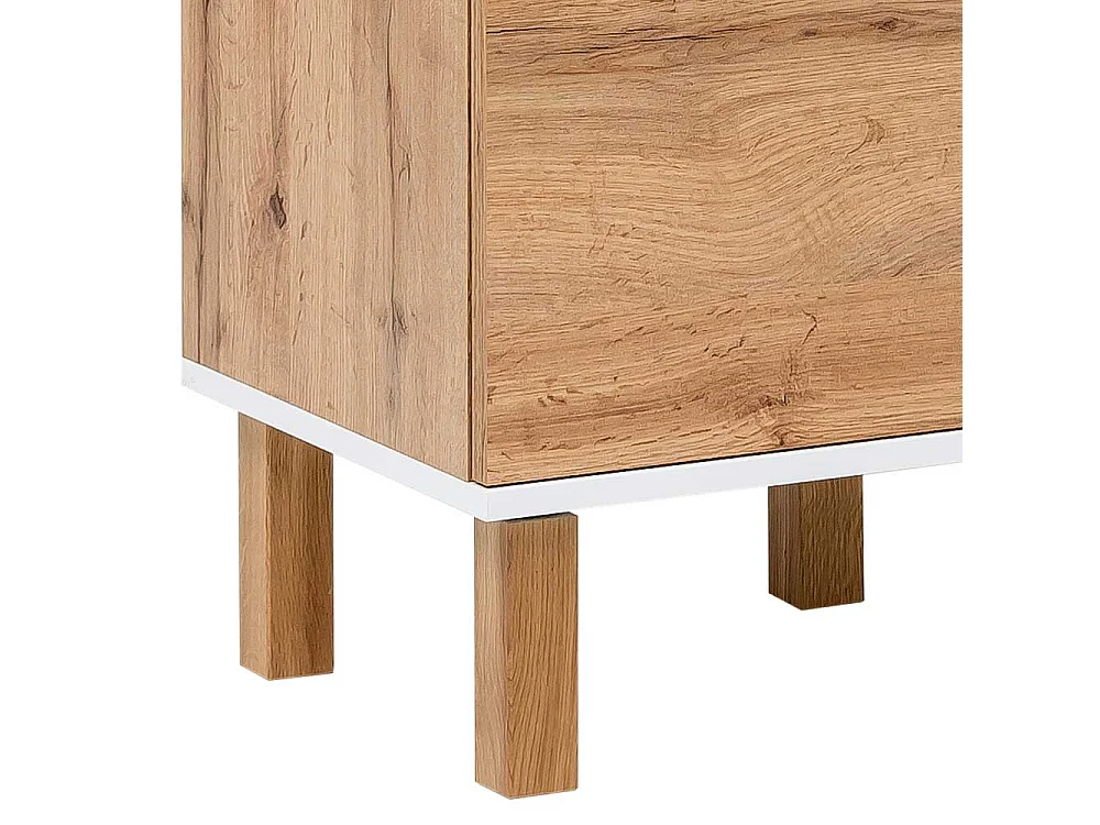 Bad Hochschrank in Eichefarben und Weiß 2 Türen 1 Schublade