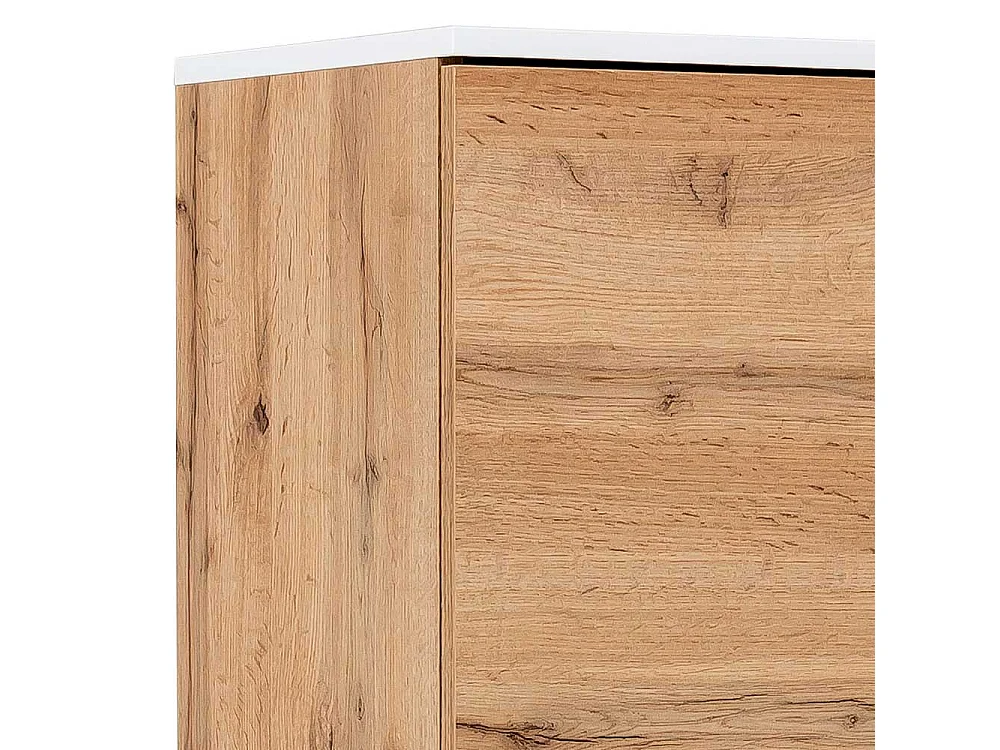 Bad Hochschrank in Eichefarben und Weiß 2 Türen 1 Schublade