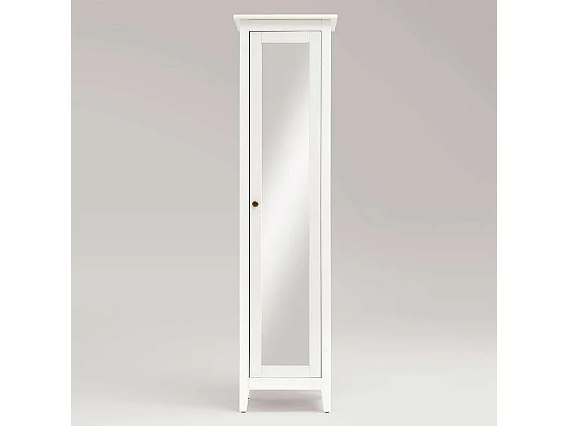 Badezimmer Hochschrank in Weiß lasiert Kiefer massiv Spiegeltür