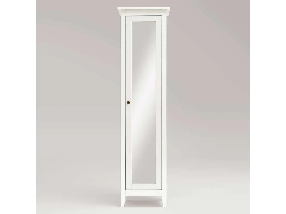 Badezimmer Hochschrank in Weiß lasiert Kiefer massiv Spiegeltür