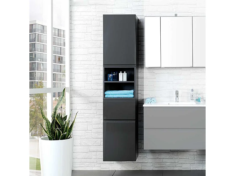Hochschrank in Anthrazit Hochglanz für Badezimmer
