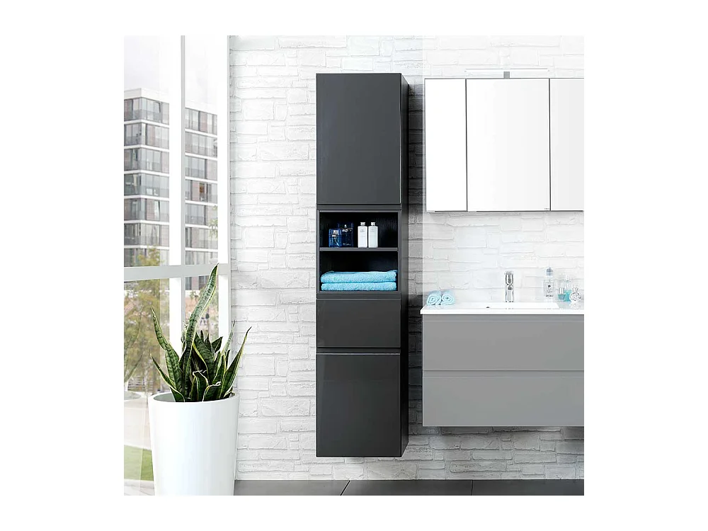 Hochschrank in Anthrazit Hochglanz für Badezimmer