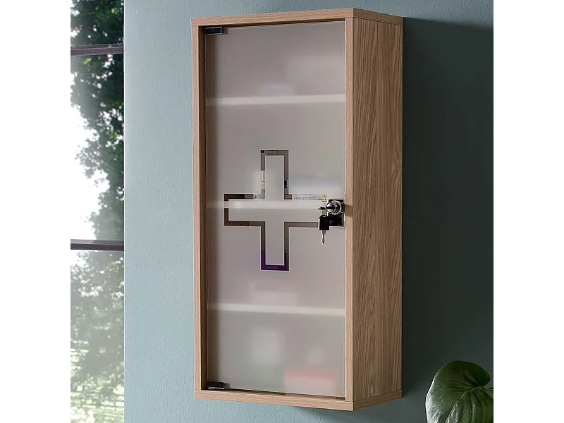 Glastür Medizinschrank in Eiche hell die Wandmontage