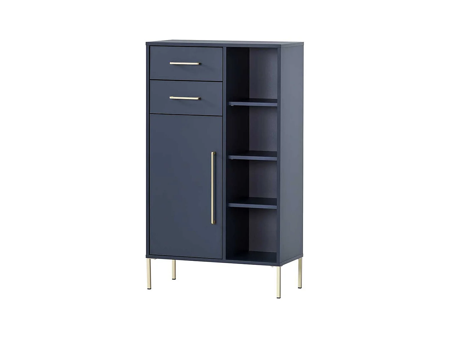 Hohe Badezimmerkommode in Dunkelblau und Goldfarben 68 cm breit