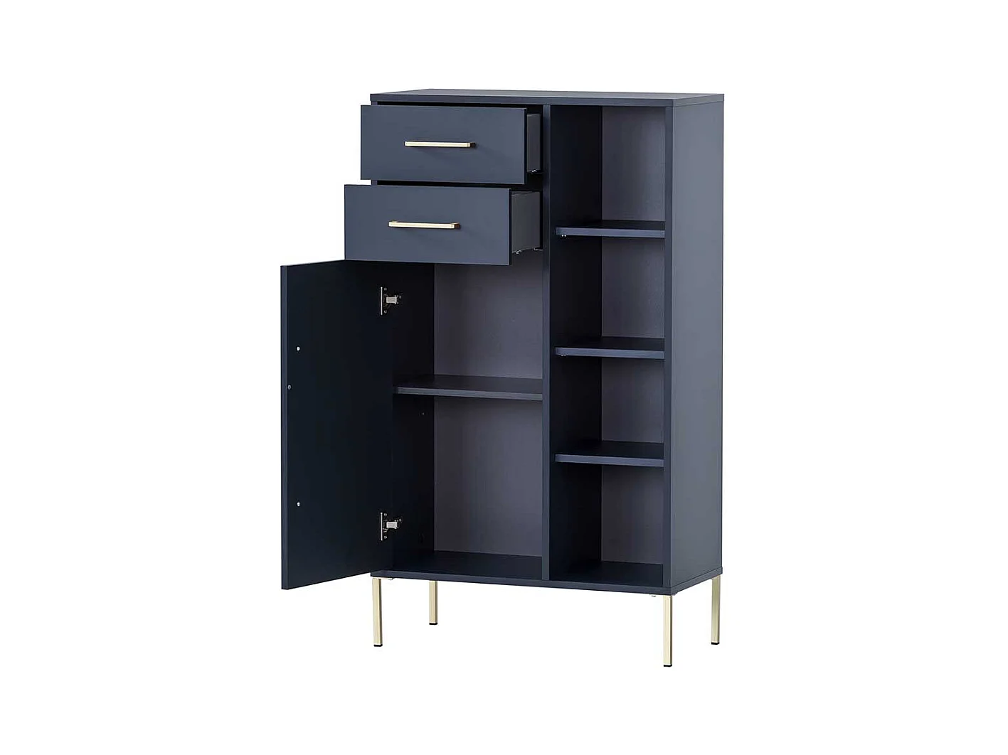 Hohe Badezimmerkommode in Dunkelblau und Goldfarben 68 cm breit