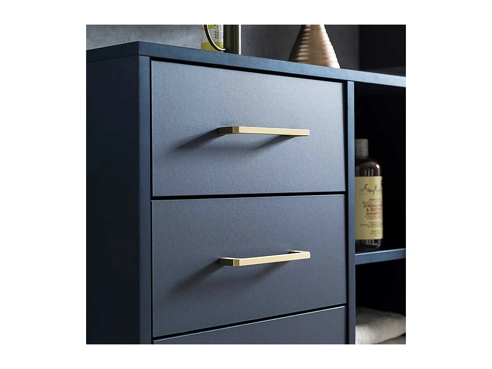 Hohe Badezimmerkommode in Dunkelblau und Goldfarben 68 cm breit