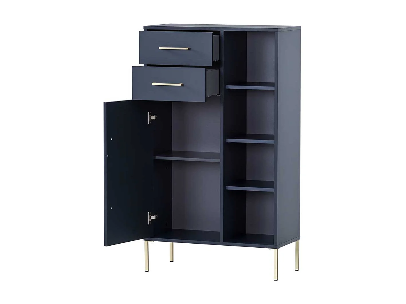 Hohe Badezimmerkommode in Dunkelblau und Goldfarben 68 cm breit