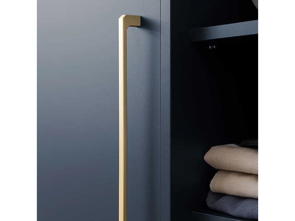 Hohe Badezimmerkommode in Dunkelblau und Goldfarben 68 cm breit