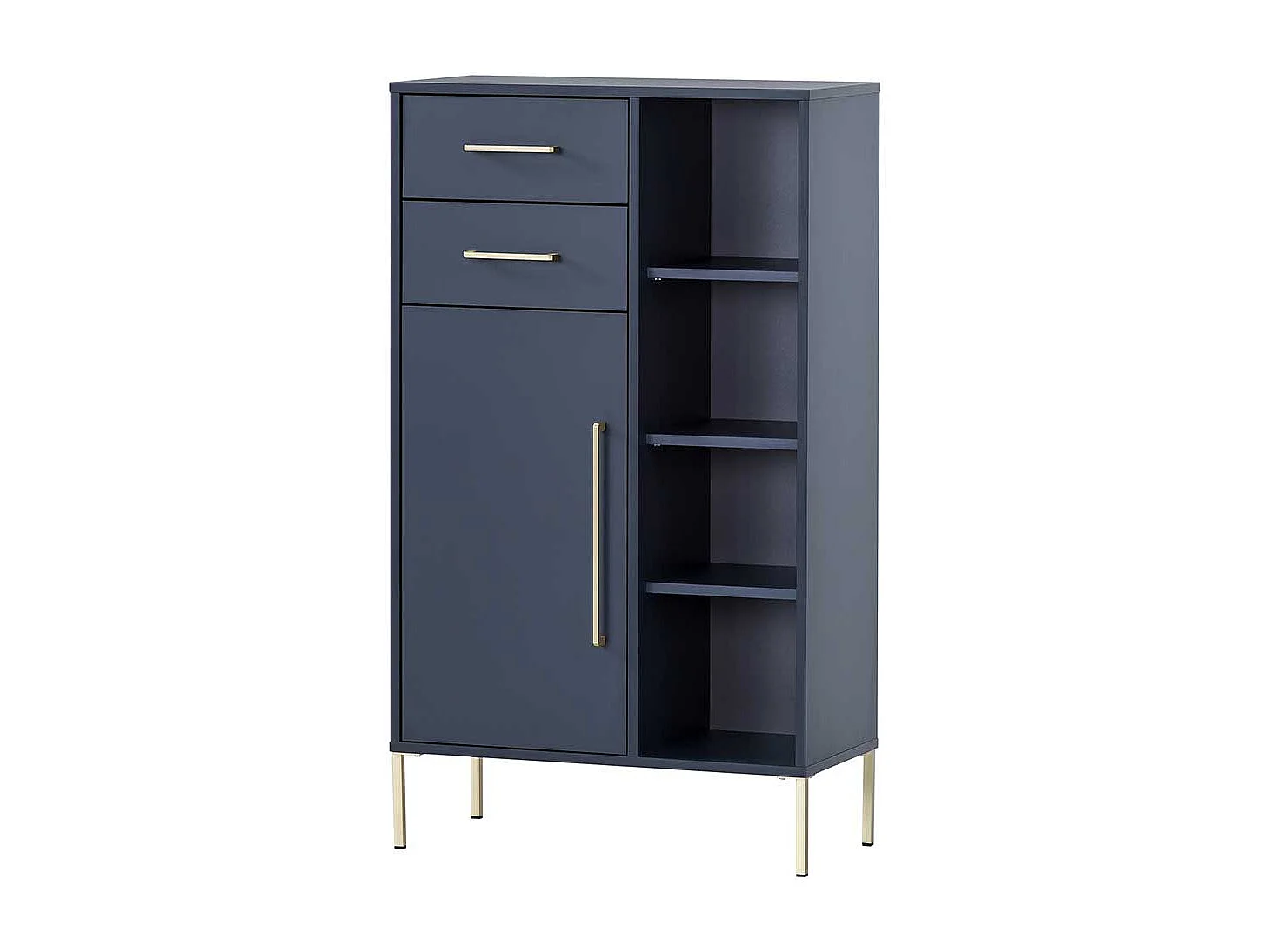 Hohe Badezimmerkommode in Dunkelblau und Goldfarben 68 cm breit