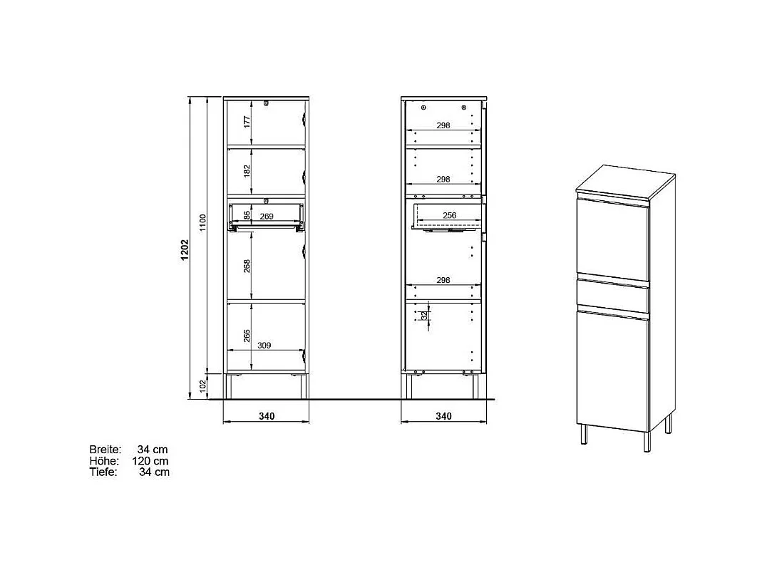 Badschrank Midibadschrank mit einer Schublade und Drehtüren