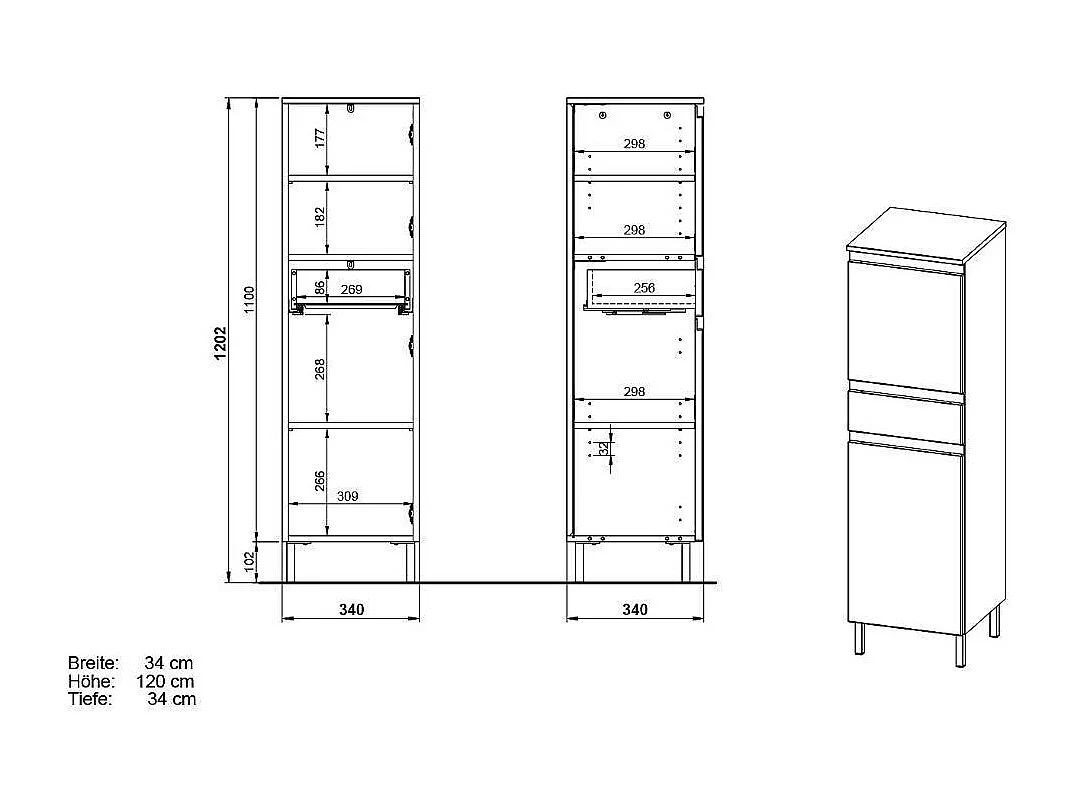 Badschrank Midibadschrank mit einer Schublade und Drehtüren