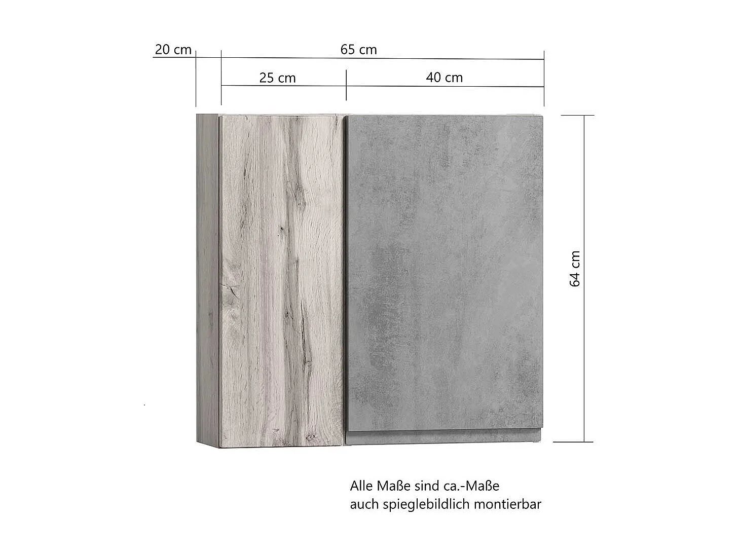 Badezimmerwandschrank 65 cm breit Wildeichefarben & Dunkelgrau