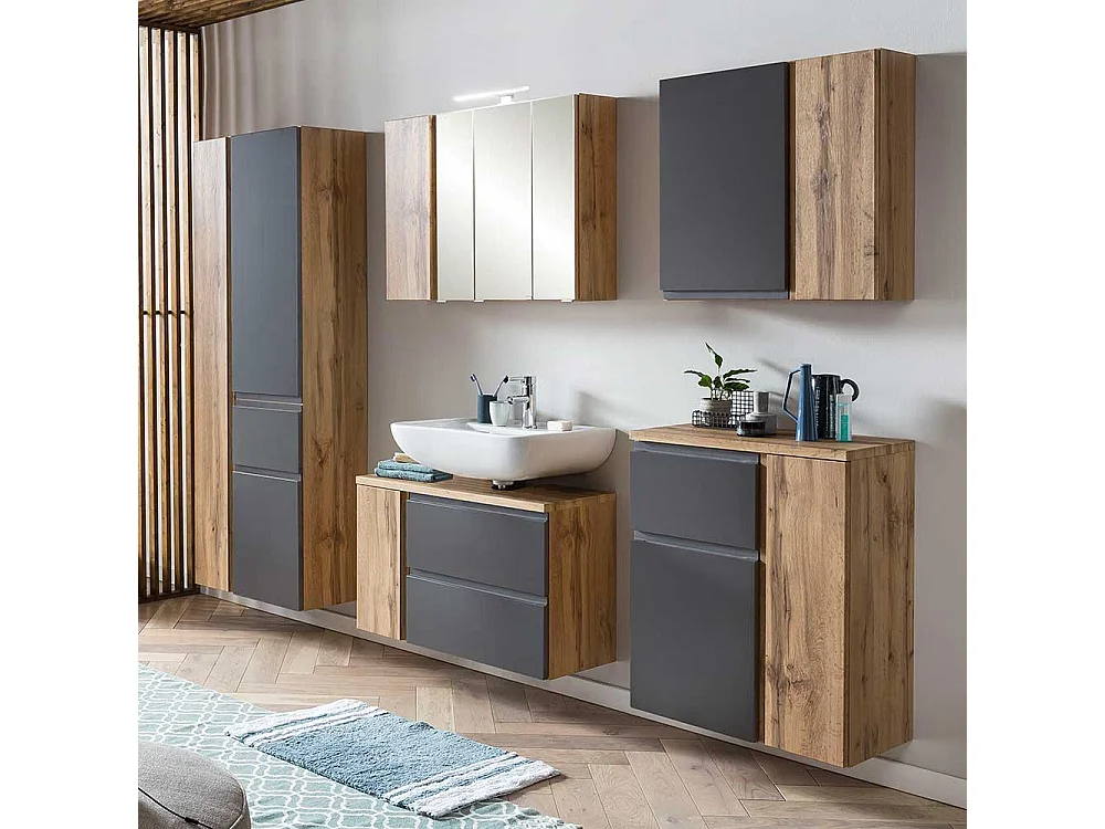 Badezimmerwandschrank 65 cm breit Wildeichefarben & Dunkelgrau