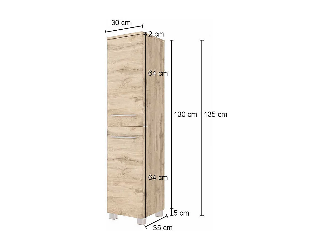 Badezimmer Hochschrank in Wildeiche Optik 130 cm hoch