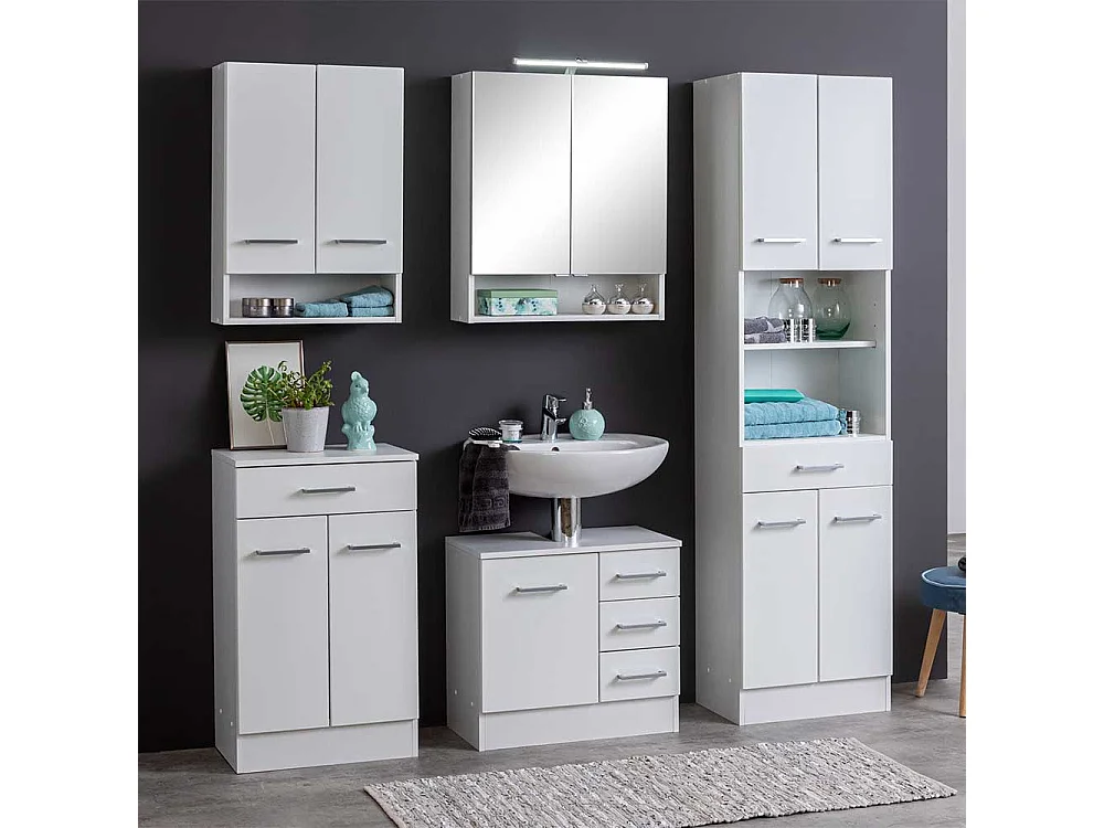 Weißer Badschrank mit 4 Türen 50 cm breit