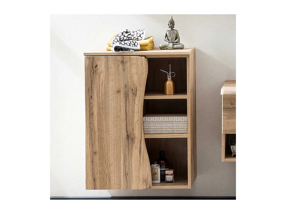 Badeunterschrank mit nachempfundener Baumkante Wildeichefarben