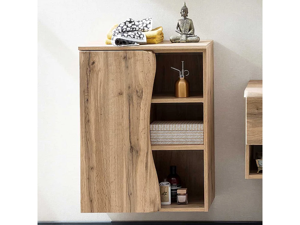 Badeunterschrank mit nachempfundener Baumkante Wildeichefarben