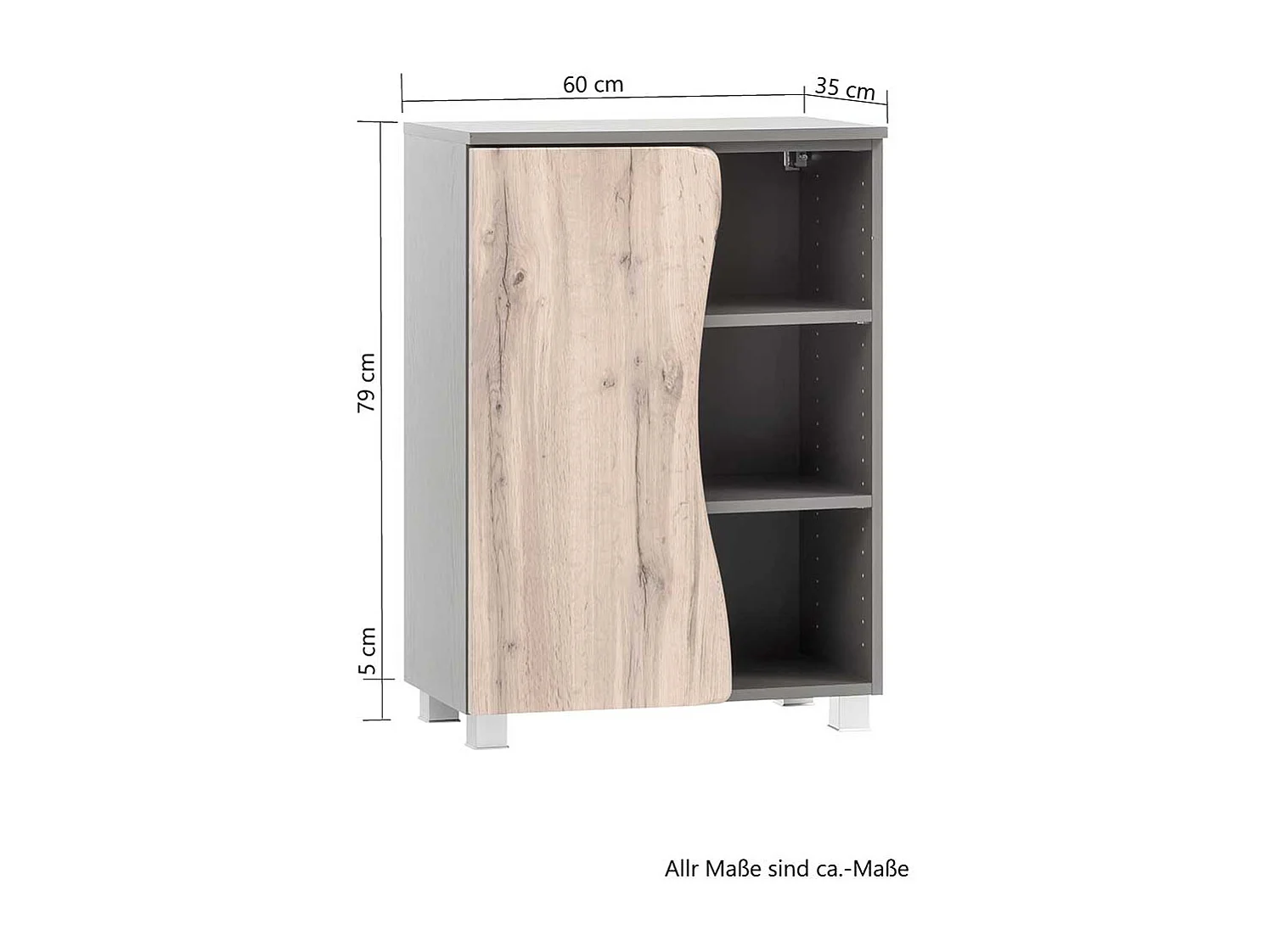 Badeunterschrank mit nachempfundener Baumkante Wildeichefarben