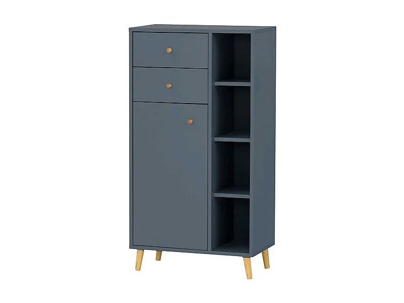 Hohe Badezimmerkommode im Skandi Design Petrol und Eiche