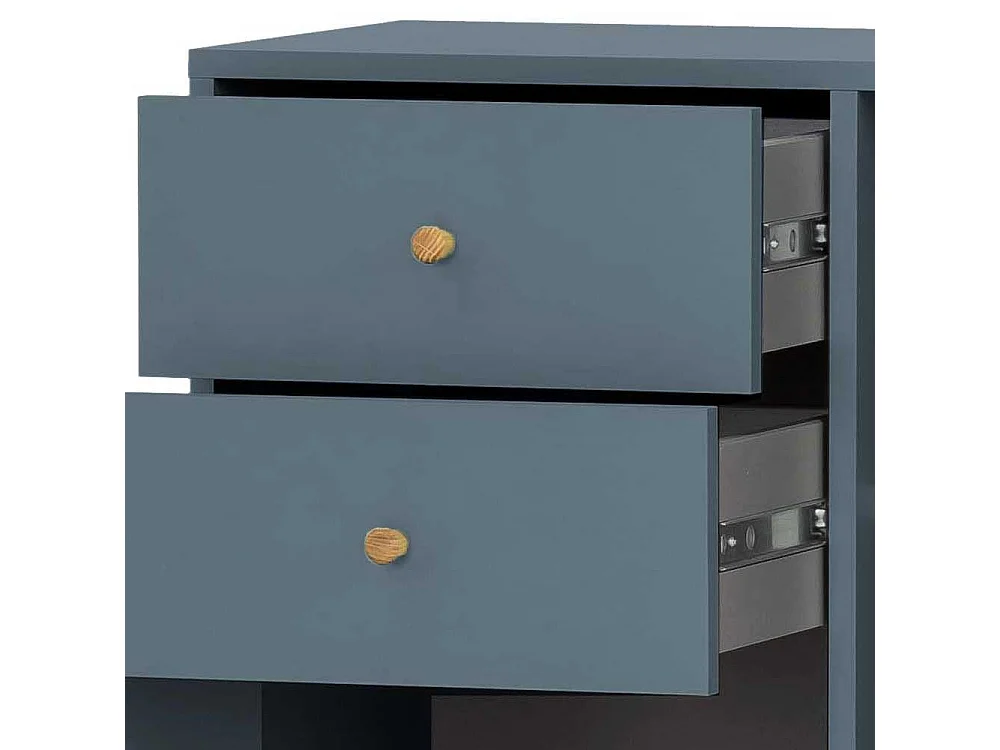 Hohe Badezimmerkommode im Skandi Design Petrol und Eiche